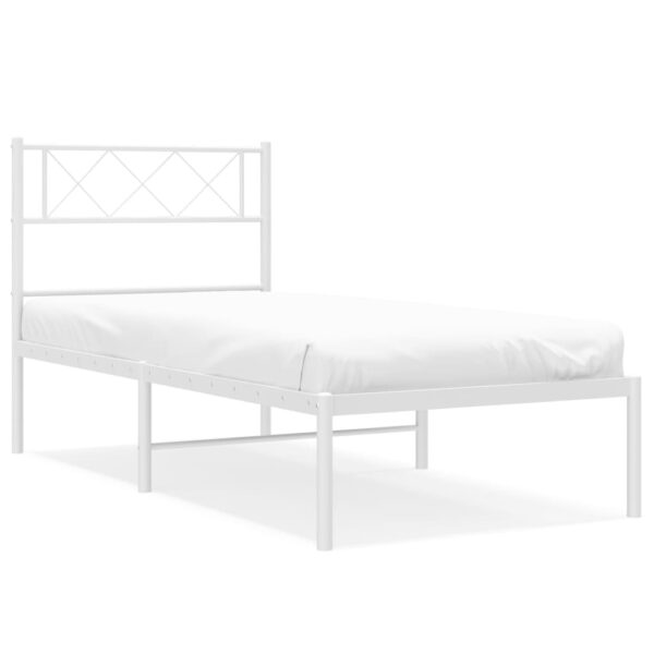 vidaXL Metal Bed Frame with Headboard White 39.4"x78.7" - Image 2