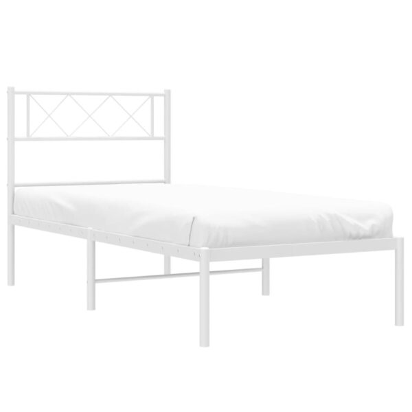 vidaXL Metal Bed Frame with Headboard White 39.4"x78.7" - Image 3