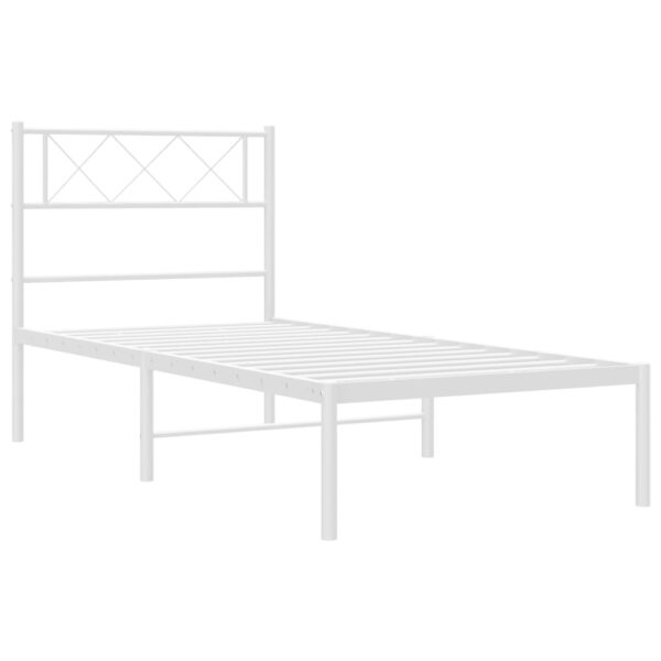 vidaXL Metal Bed Frame with Headboard White 39.4"x78.7" - Image 4