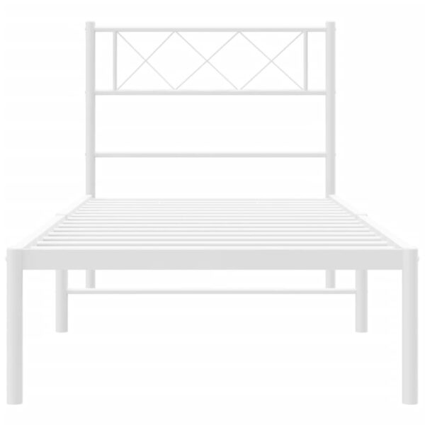 vidaXL Metal Bed Frame with Headboard White 39.4"x78.7" - Image 5