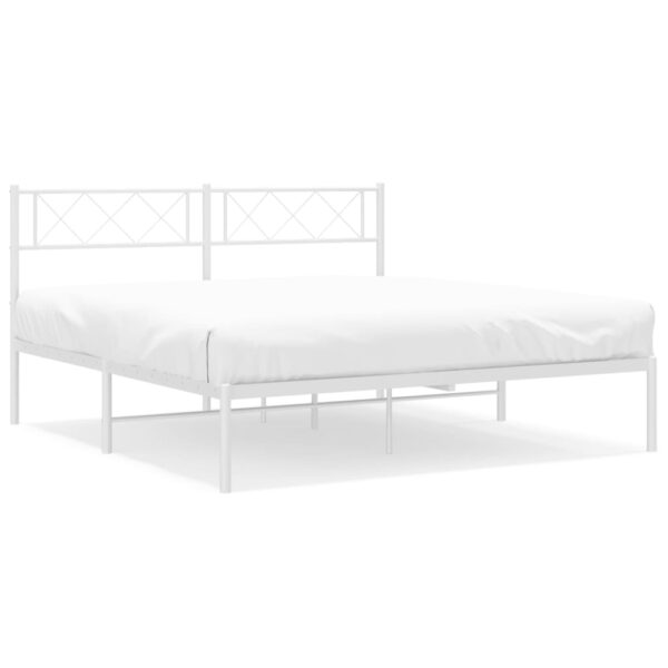 vidaXL Metal Bed Frame with Headboard White 53.1"x74.8" - Image 2