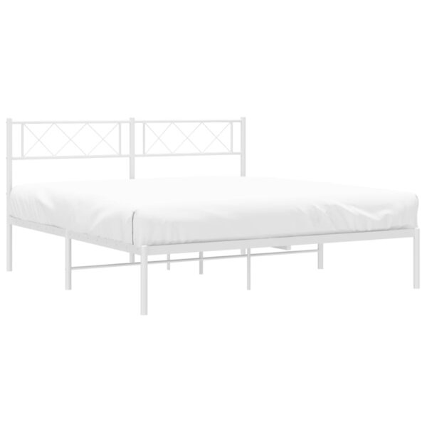 vidaXL Metal Bed Frame with Headboard White 53.1"x74.8" - Image 3