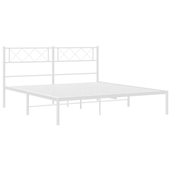 vidaXL Metal Bed Frame with Headboard White 53.1"x74.8" - Image 4