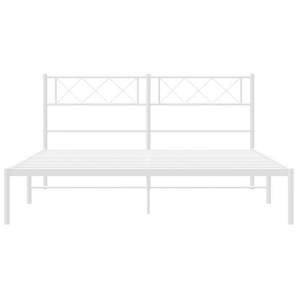 vidaXL Metal Bed Frame with Headboard White 53.1"x74.8" - Image 5