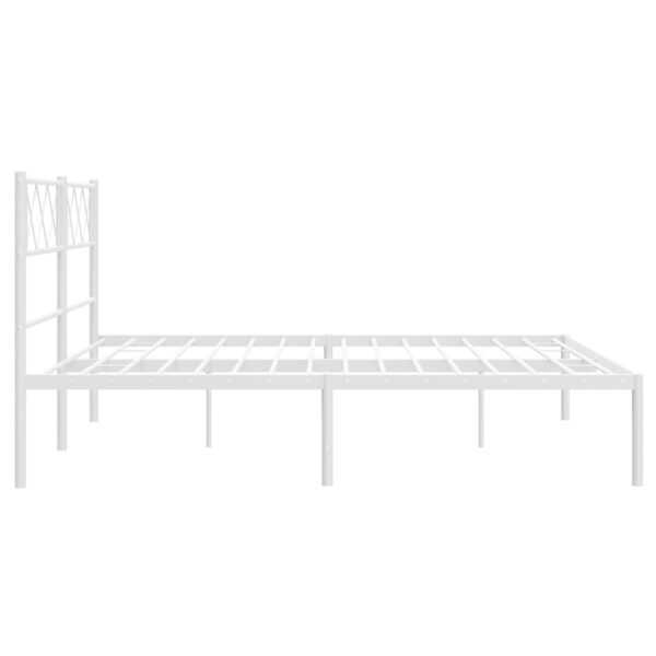 vidaXL Metal Bed Frame with Headboard White 53.1"x74.8" - Image 6