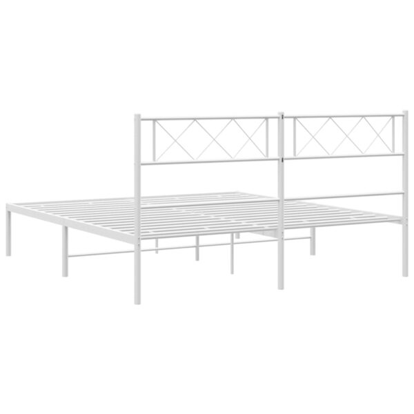 vidaXL Metal Bed Frame with Headboard White 53.1"x74.8" - Image 7