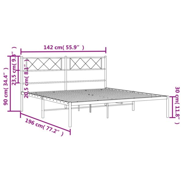 vidaXL Metal Bed Frame with Headboard White 53.1"x74.8" - Image 9