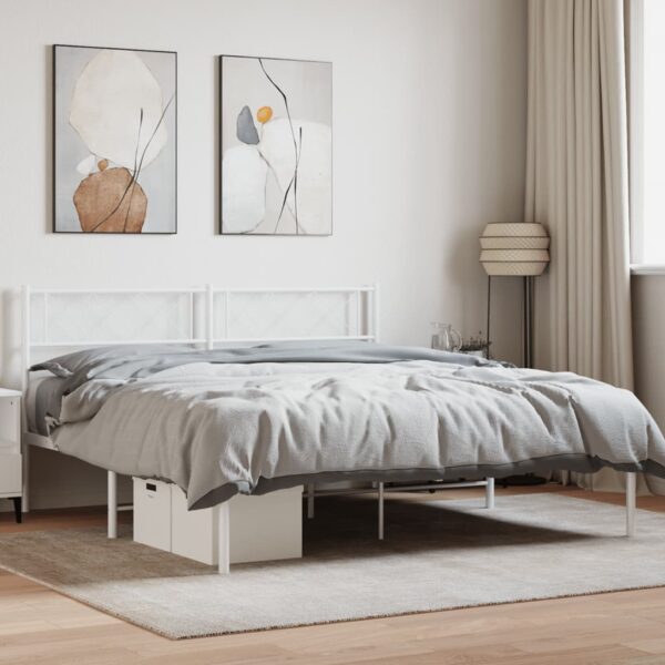 vidaXL Metal Bed Frame with Headboard White 53.1"x74.8"