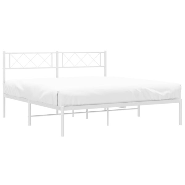 vidaXL Metal Bed Frame with Headboard White 59.1"x78.7" - Image 3