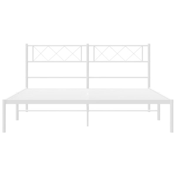 vidaXL Metal Bed Frame with Headboard White 59.1"x78.7" - Image 5