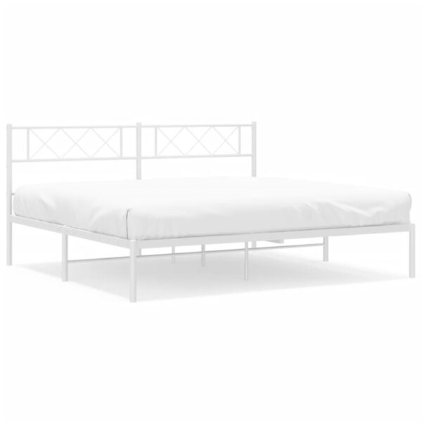 vidaXL Metal Bed Frame with Headboard White 72"x83.9" California King - Image 2