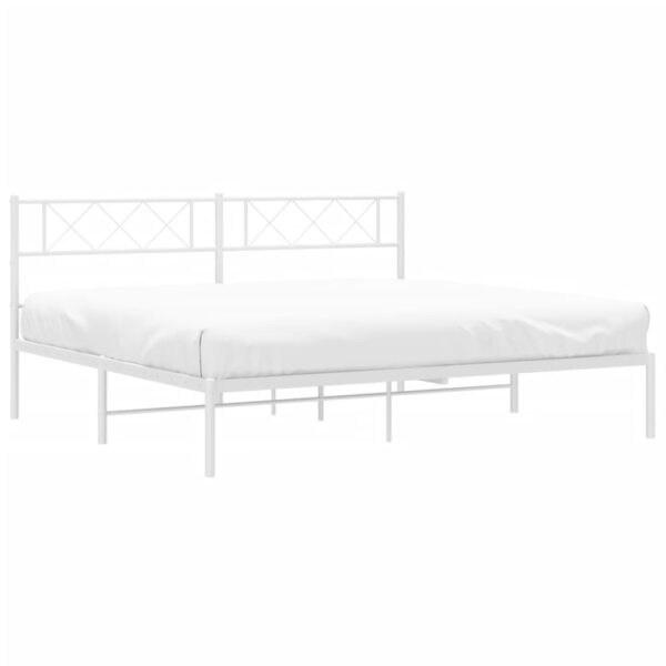 vidaXL Metal Bed Frame with Headboard White 72"x83.9" California King - Image 3