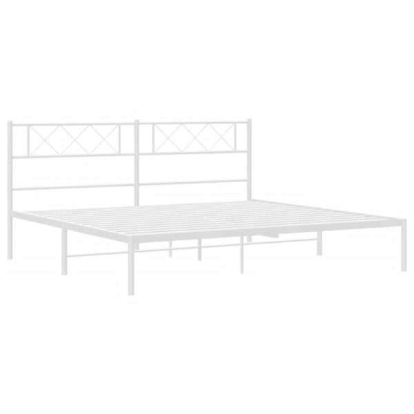 vidaXL Metal Bed Frame with Headboard White 72"x83.9" California King - Image 4