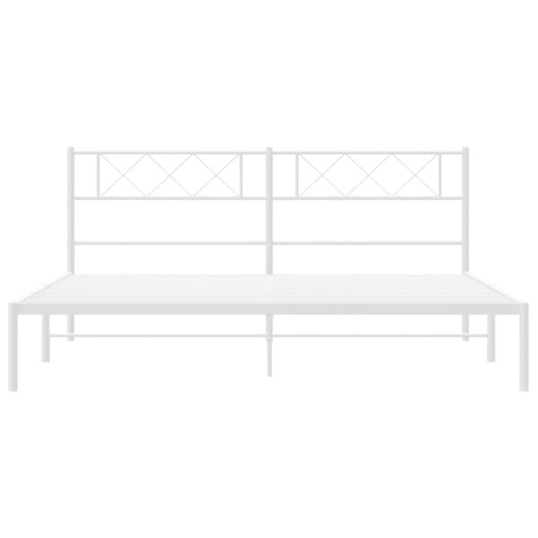 vidaXL Metal Bed Frame with Headboard White 72"x83.9" California King - Image 5