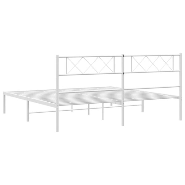 vidaXL Metal Bed Frame with Headboard White 72"x83.9" California King - Image 7