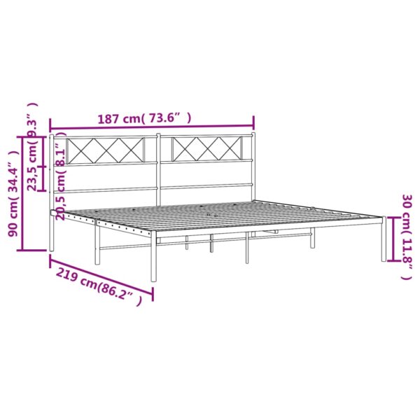 vidaXL Metal Bed Frame with Headboard White 72"x83.9" California King - Image 9