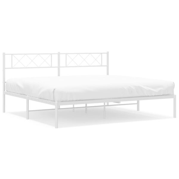 vidaXL Metal Bed Frame with Headboard White 76"x79.9" King - Image 2