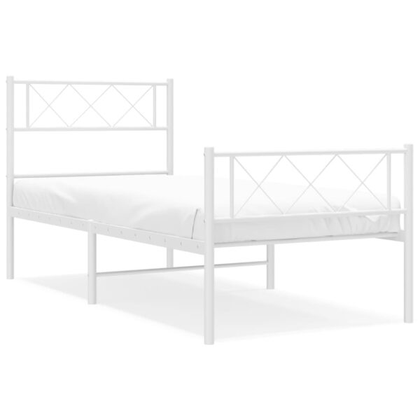 vidaXL Metal Bed Frame with Headboard and Footboard White 39.4"x74.8" Twin - Image 2