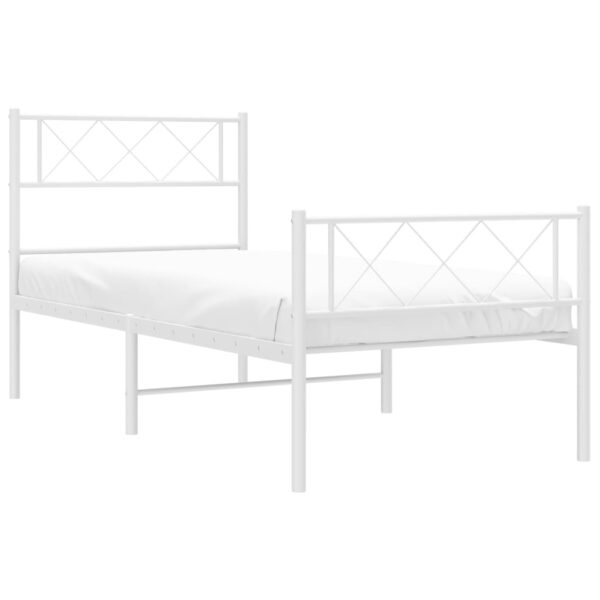 vidaXL Metal Bed Frame with Headboard and Footboard White 39.4"x74.8" Twin - Image 3