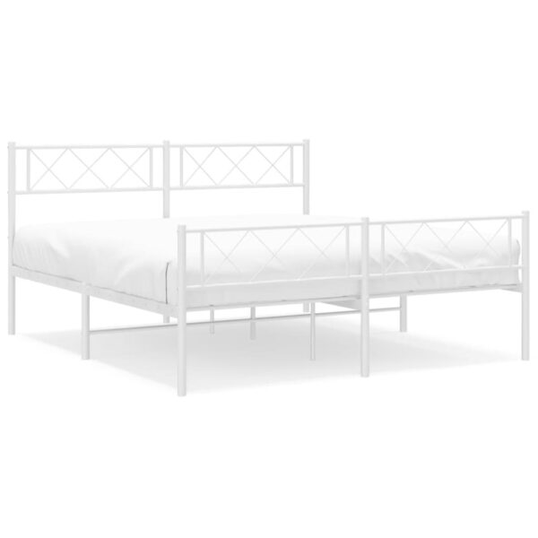 vidaXL Metal Bed Frame with Headboard and Footboard White 59.1"x78.7" - Image 2