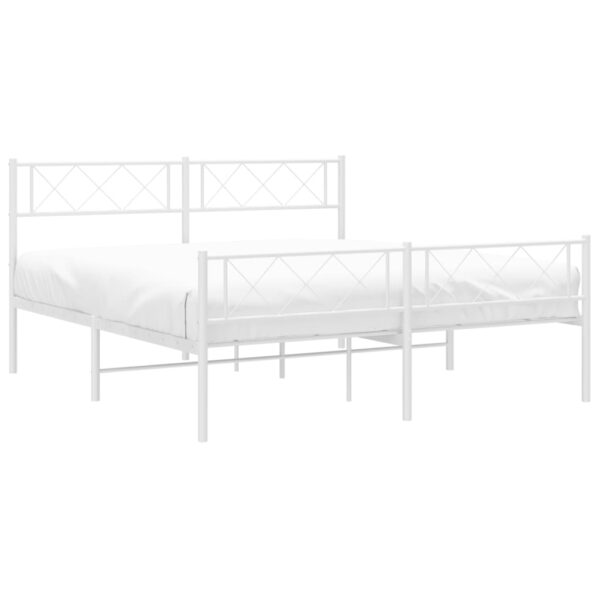 vidaXL Metal Bed Frame with Headboard and Footboard White 59.1"x78.7" - Image 3