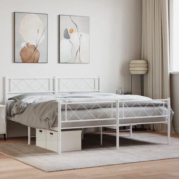 vidaXL Metal Bed Frame with Headboard and Footboard White 59.1"x78.7"