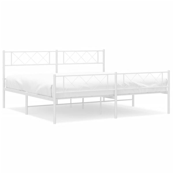 vidaXL Metal Bed Frame with Headboard&Footboard White 72"x83.9" California King - Image 2