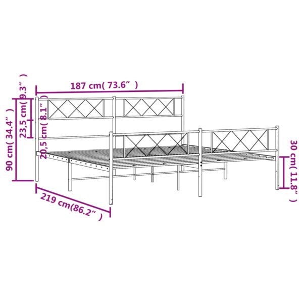 vidaXL Metal Bed Frame with Headboard&Footboard White 72"x83.9" California King - Image 9