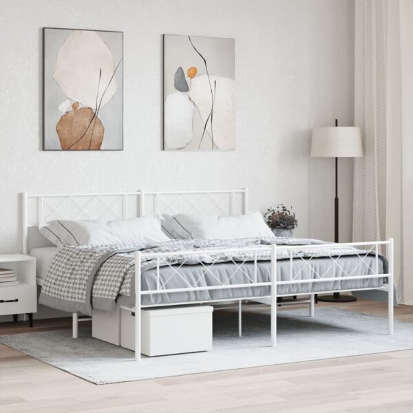 vidaXL Metal Bed Frame with Headboard&Footboard White 72"x83.9" California King