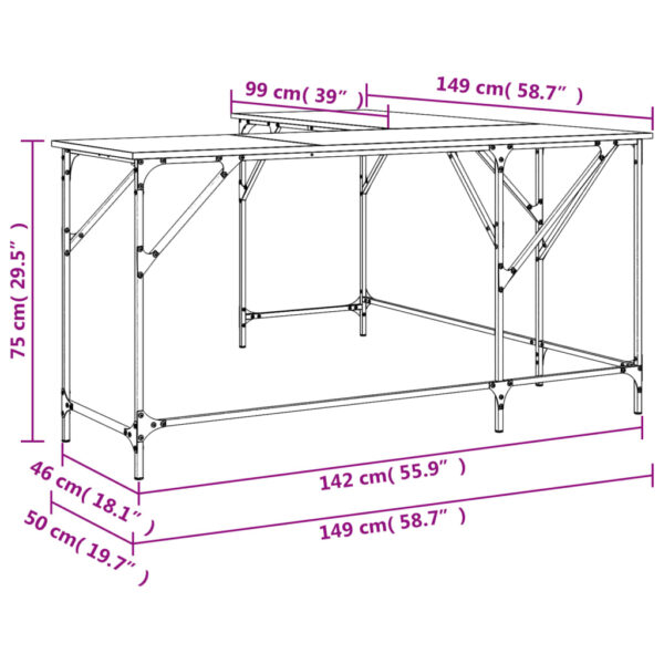 vidaXL Desk Smoked Oak 58.7"x58.7"x29.5" Engineered Wood - Image 9