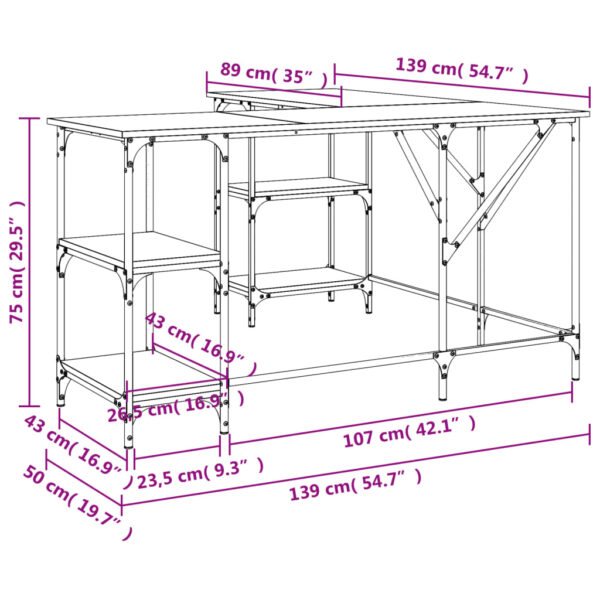 vidaXL Desk Black 54.7"x54.7"x29.5" Engineered Wood - Image 9