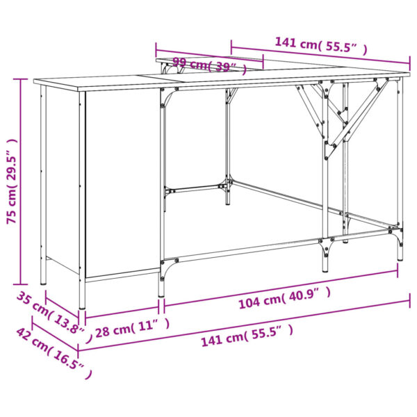 vidaXL Desk Smoked Oak 55.5"x55.5"x29.5" Engineered Wood - Image 9