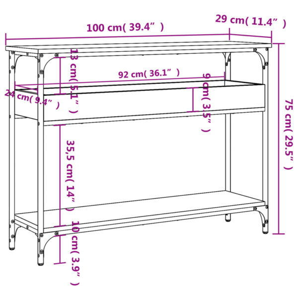 vidaXL Console Table with Shelf Black 39.4"x11.4"x29.5" Engineered Wood - Image 8