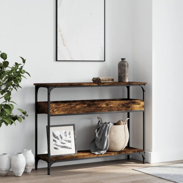 vidaXL Console Table with Shelf Smoked Oak 39.4"x11.4"x29.5" Engineered Wood - Image 3