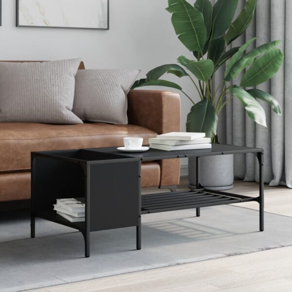 vidaXL Coffee Table with Rack Black 39.4"x20.1"x15.7" Engineered Wood - Image 3