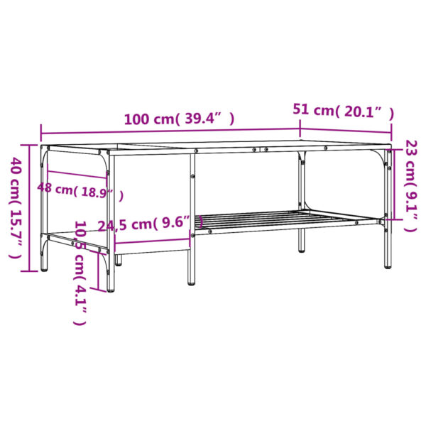 vidaXL Coffee Table with Rack Black 39.4"x20.1"x15.7" Engineered Wood - Image 9