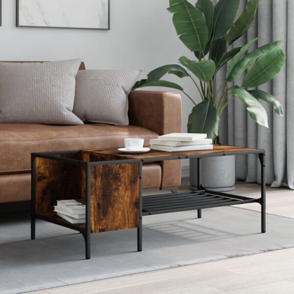 vidaXL Coffee Table with Rack Smoked Oak 39.4"x20.1"x15.7" Engineered Wood - Image 3