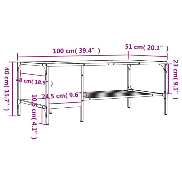 vidaXL Coffee Table with Rack Smoked Oak 39.4"x20.1"x15.7" Engineered Wood - Image 9