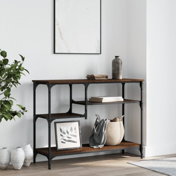 vidaXL Console Table with Shelves Brown Oak 39.4"x13.8"x29.5" - Image 3