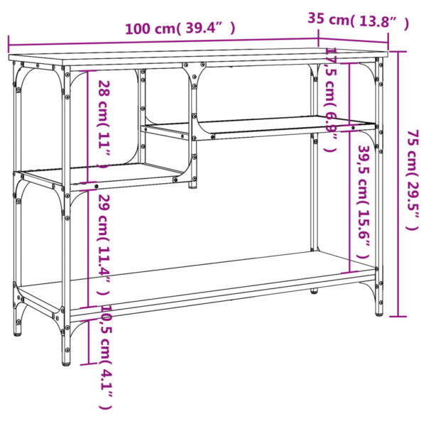 vidaXL Console Table with Shelves Brown Oak 39.4"x13.8"x29.5" - Image 9