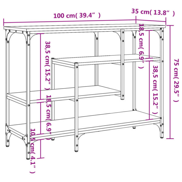 vidaXL Console Table with Shelves Brown Oak 39.4"x13.8"x29.5" - Image 9