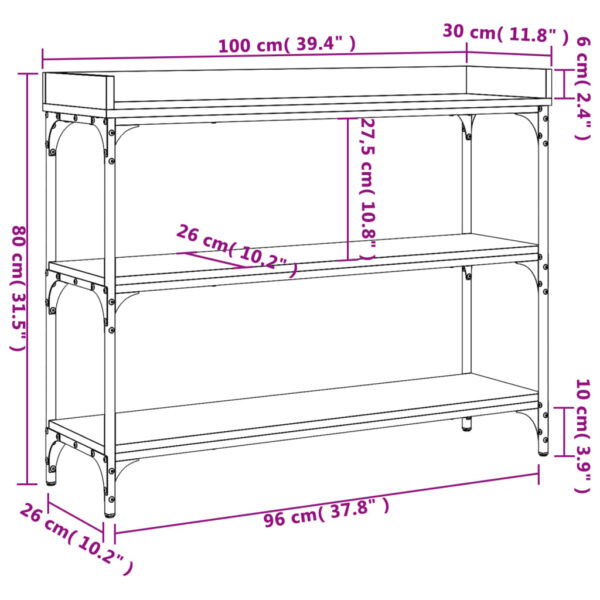 vidaXL Console Table with Shelves Smoked Oak 39.4"x11.8"x31.5" - Image 9