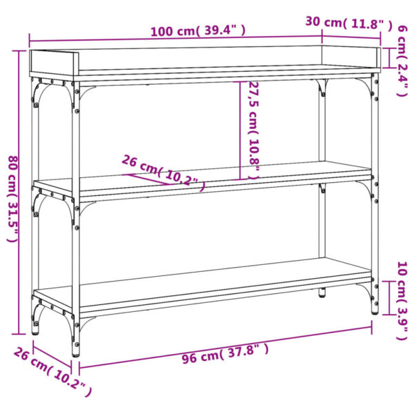 vidaXL Console Table with Shelves Brown Oak 39.4"x11.8"x31.5" - Image 9