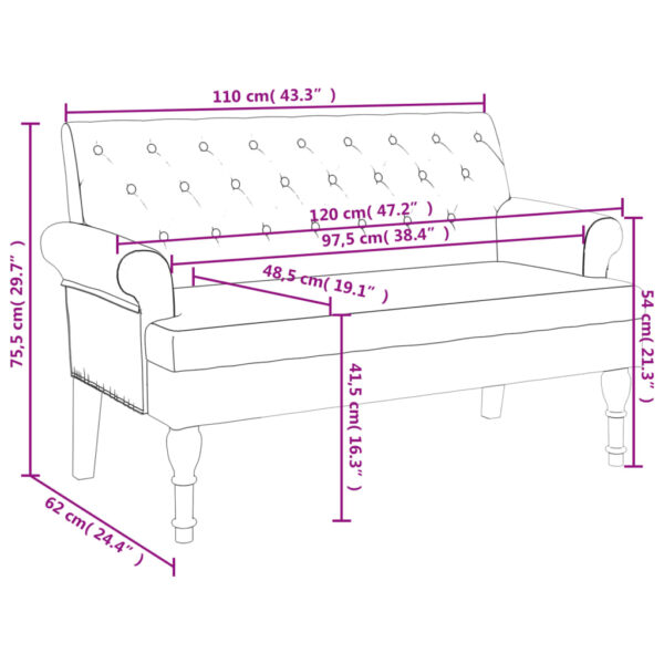 vidaXL Bench with Backrest Dark Gray 47.2"x24.4"x29.7" Fabric - Image 8