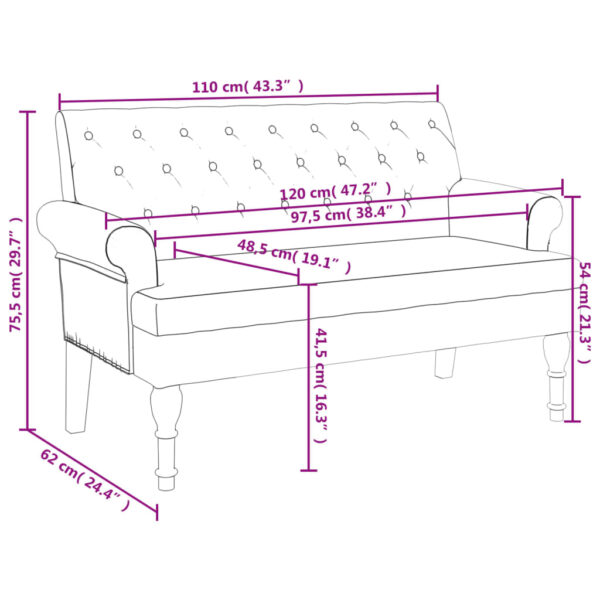 vidaXL Bench with Backrest Black 47.2"x24.4"x29.7" Fabric - Image 8