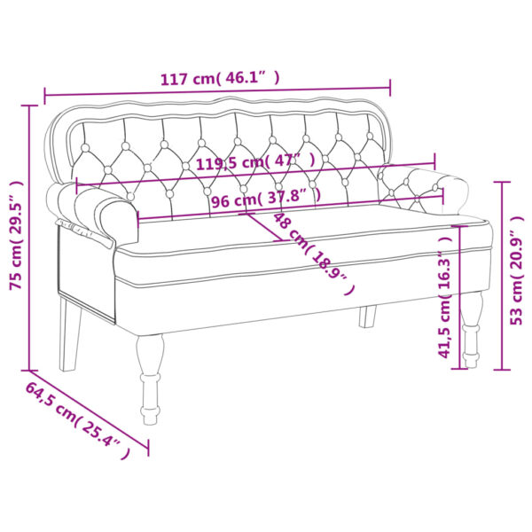 vidaXL Bench with Backrest Dark Gray 47"x25.4"x29.5" Velvet - Image 8