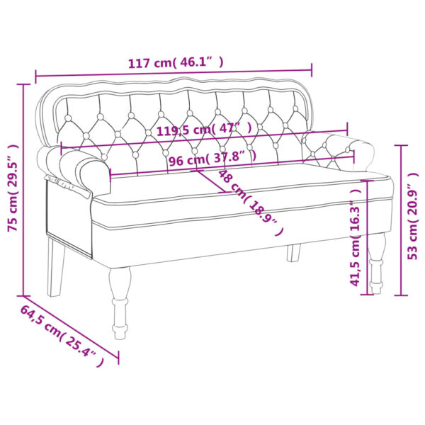 vidaXL Bench with Backrest Black 47"x25.4"x29.5" Velvet - Image 8