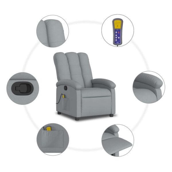 vidaXL Massage Recliner Chair Light Gray Fabric - Image 8