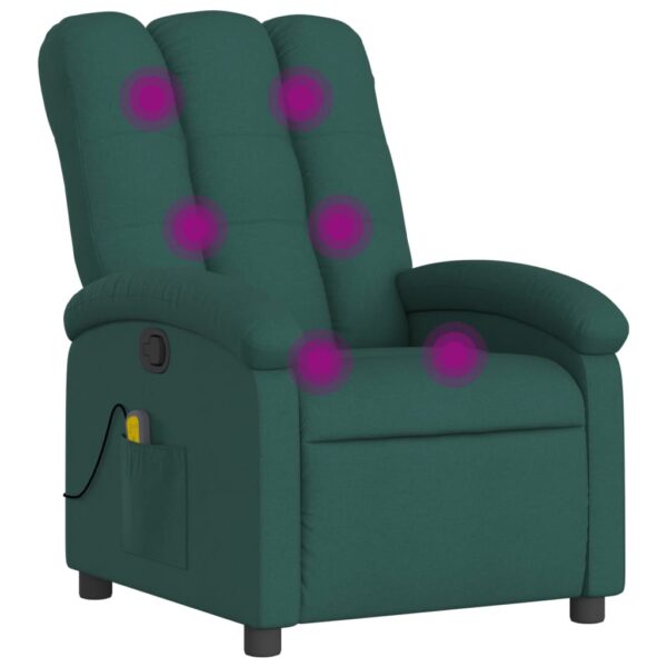 vidaXL Massage Recliner Chair Dark Green Fabric - Image 2