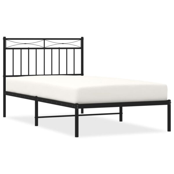 vidaXL Metal Bed Frame with Headboard Black 39.4"x74.8" Twin - Image 2